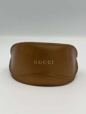(Pre-Own)Gucci Tan Leather Sunglasses Case with Gold Logo (Case Only)